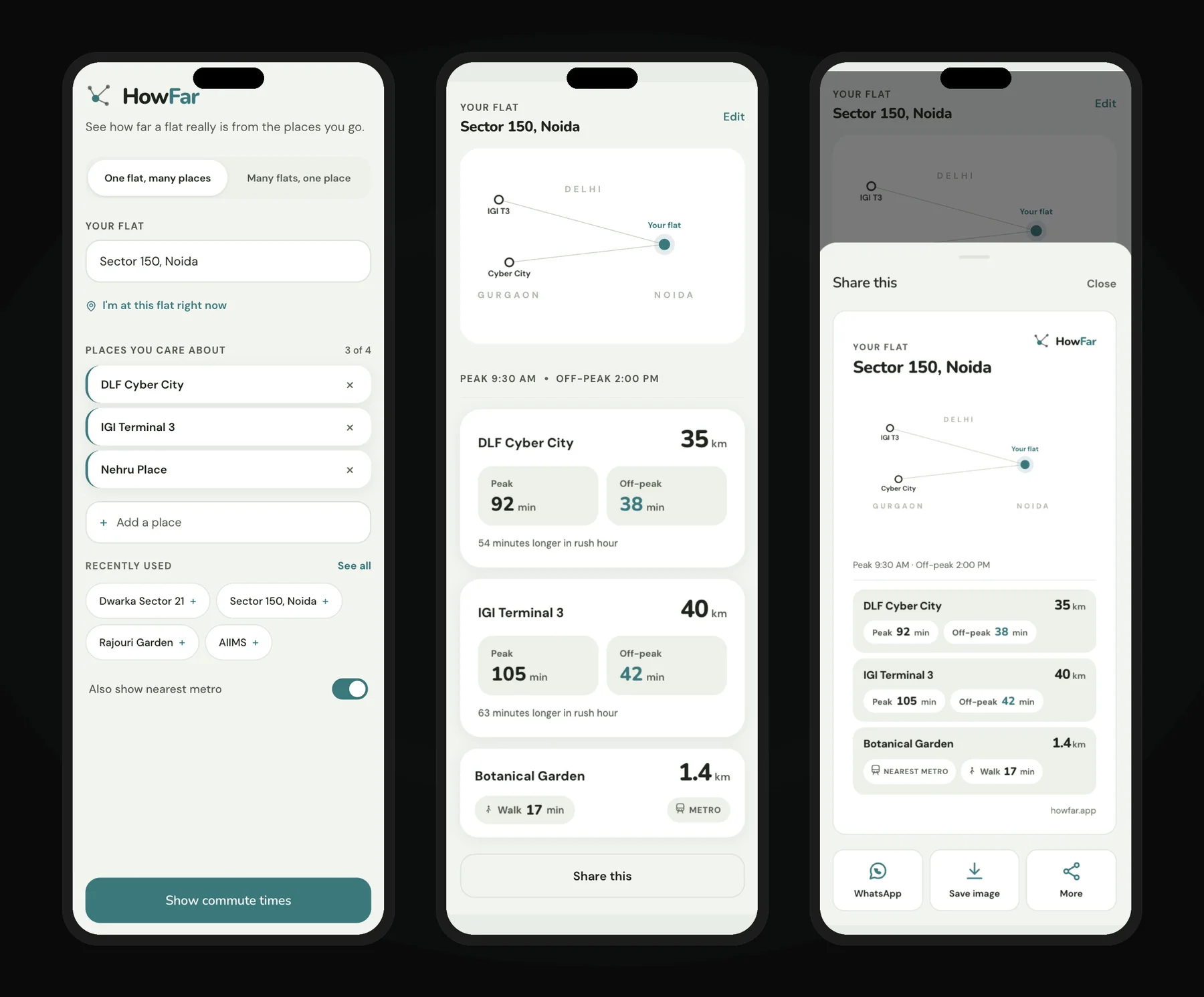 HowFar app screens